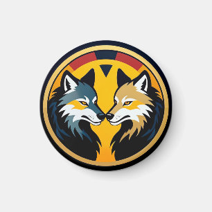 Imán Doble emblema de lobo con círculo dorado