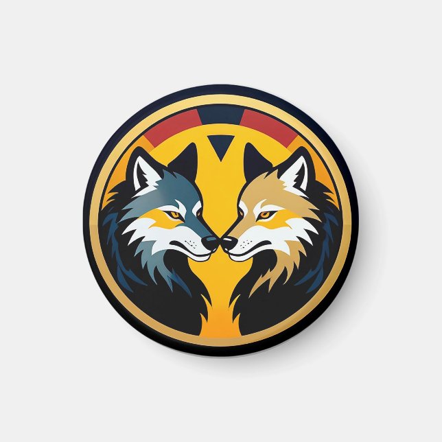 Imán Doble emblema de lobo con círculo dorado (Frente)