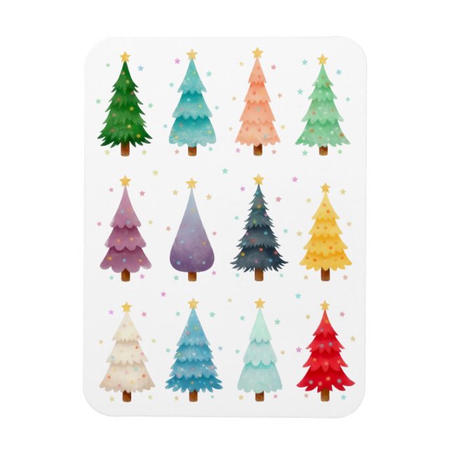 Imán Doce árboles de Navidad festivos (Vertical)