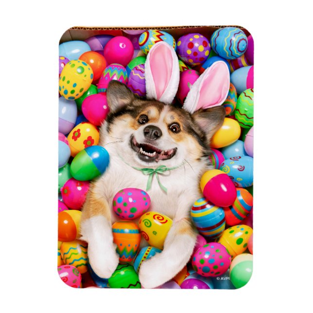 Imán Dog Laying on Easter Eggs (Vertical)