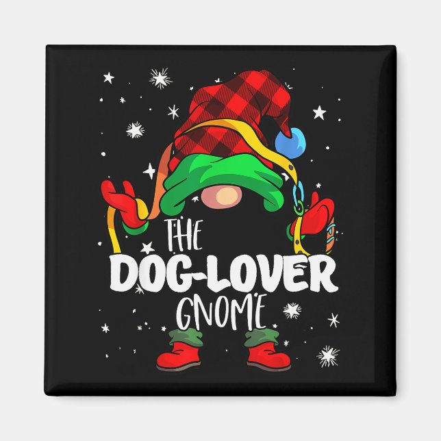 Imán Dog Lover Gnome Red Buffalo Plaid Matching Family  (Frente)