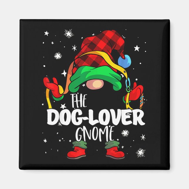 Imán Dog Lover Gnome Red Buffalo Plaid Matching Family  (Frente)