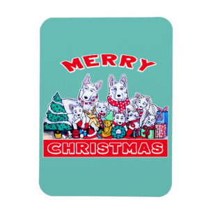 Imán Dog Merry Christmas White Shepherd Holiday GSD Div