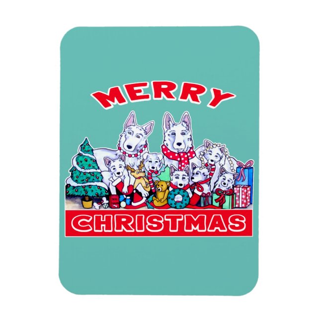Imán Dog Merry Christmas White Shepherd Holiday GSD Div (Vertical)