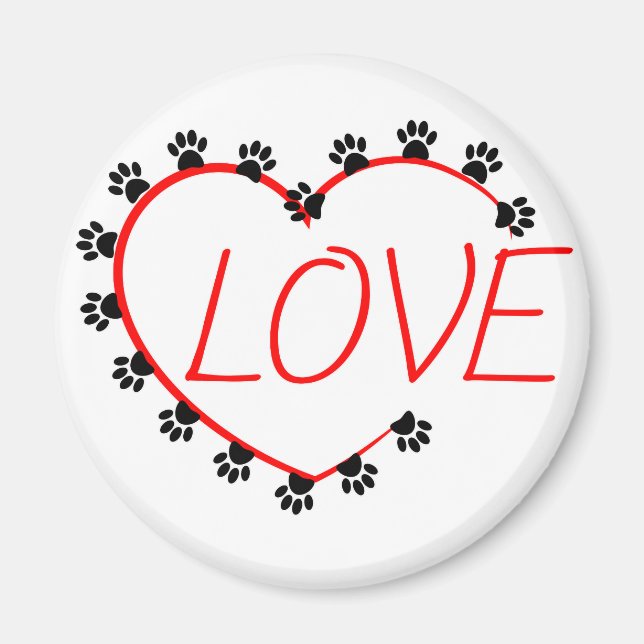 Imán Dog Paws Red Heart Love (Frente)