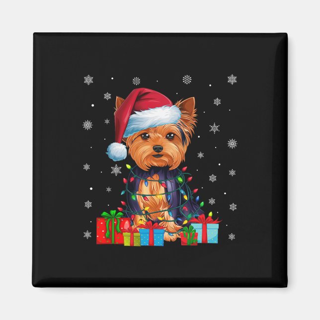 Imán Dog Ugly Xmas enciende Santa Hat Yorkshire Terrier (Frente)