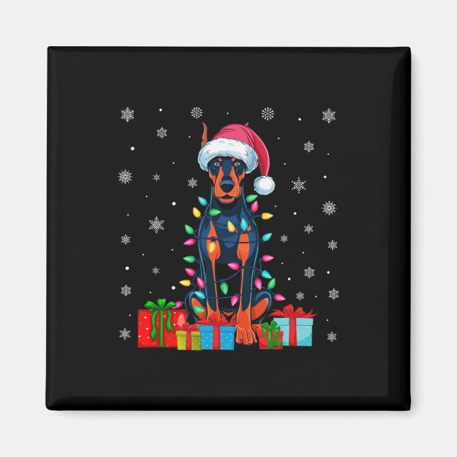 Imán Dog Ugly Xmas Luces Santa Doberman Pinscher Dog C (Frente)