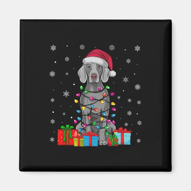 Imán Dog Ugly Xmas Luces Santa Hat Weimaraner Dog Chris (Frente)