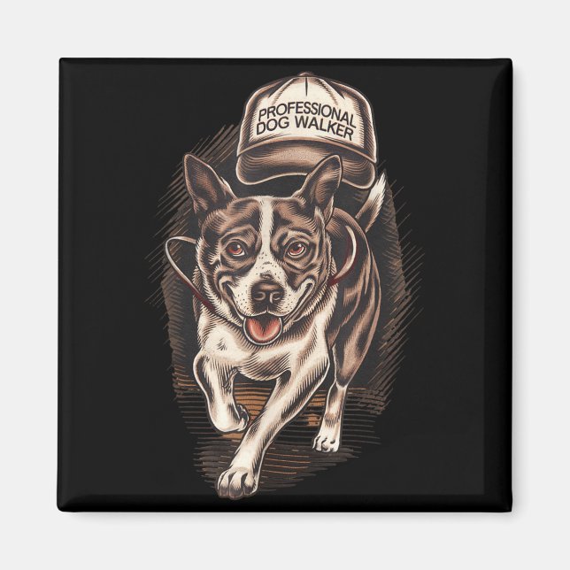 Imán Dog Waking Professional Dog Walker Hat Graphic  (Frente)