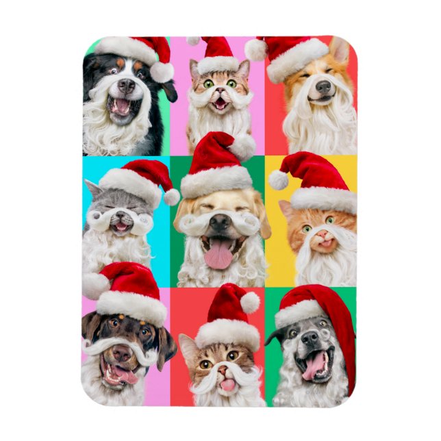 Imán Dogs and Cats with Santa Beard (Vertical)