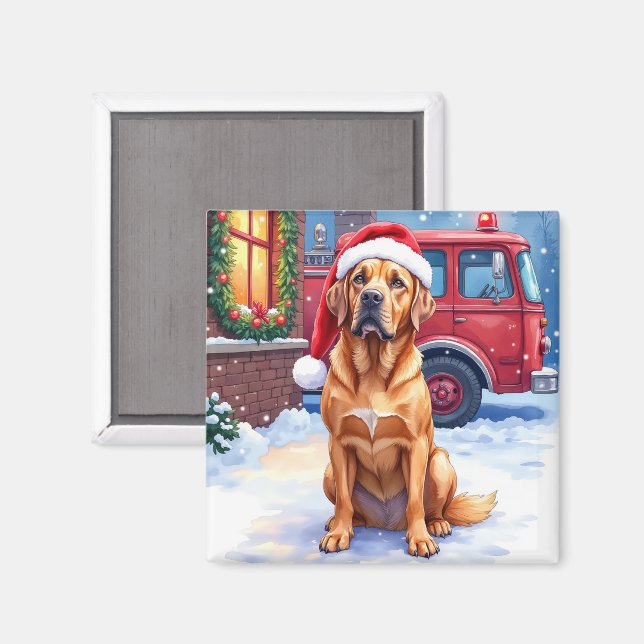 Imán Dogue de Bordeaux Firefighter Station Santa Hat (Anverso/Reverso)