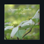 Imán Dogwood Flowers Personalized Wedding<br><div class="desc">Lovely pair of spring time white wild dogwood blossoms flower photography by Susan wedding favor refrigerator magnet. Fill in your information in the template. Make more changes to text and font size, style, and color by clicking on Customize. This design is available on many products in my gallery. Please visit...</div>