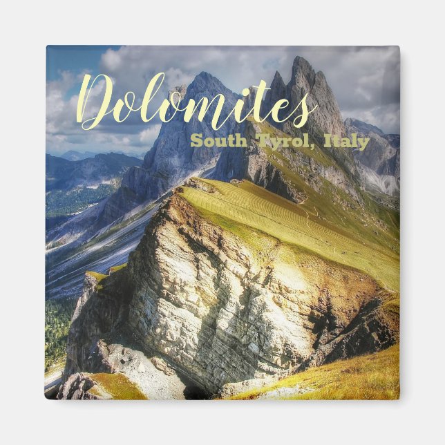 Imán Dolomitas pintorescos en el sur del Tirol Italia (Frente)