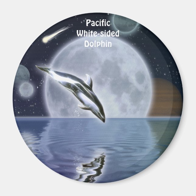Imán DOLPHIN, LUNA Y PLANETA Fantasía Magnet de Arte (Frente)