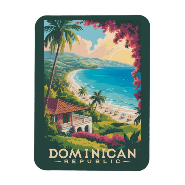 Imán Dominican Republic Beach Illustration Travel Art (Vertical)