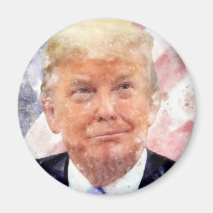 Imán Donald Trump sonriendo con bandera estadounidense