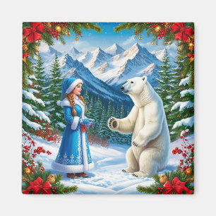 Imán Doncella de Nieve con Adornos Festivos y Oso Polar