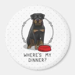 Imán ¿Dónde está mi cena? Rottweiler con plato de perro