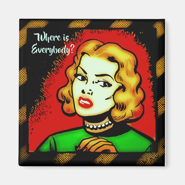 Imán ¿Dónde Están Todos? Retro Comic Magnet (Frente)