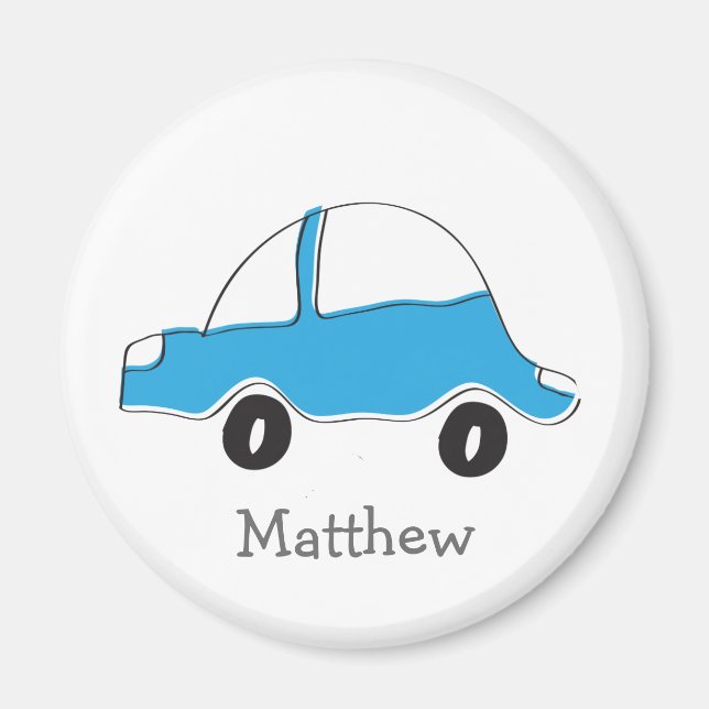 Imán Dones de bebé de coches de doodle azul personaliza (Frente)