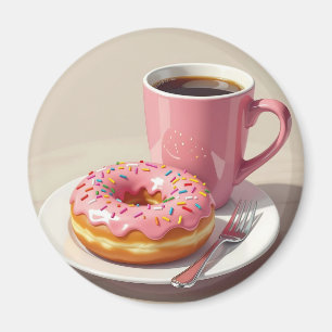 Imán Donut y café rosados con escarcha