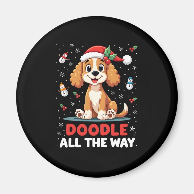 Imán Doodle All The Way Funny Goldendoodle Santa Hat Ch (Frente)