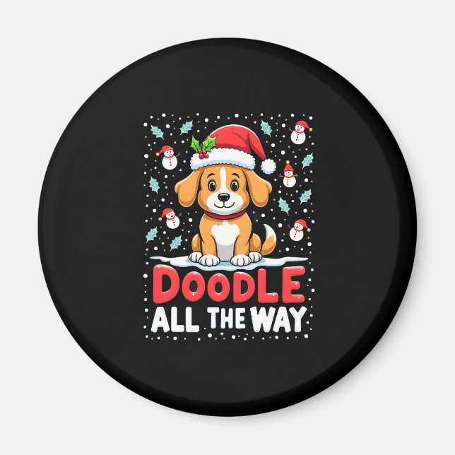 Imán Doodle All The Way Funny Goldendoodle Santa Hat Ch (Frente)