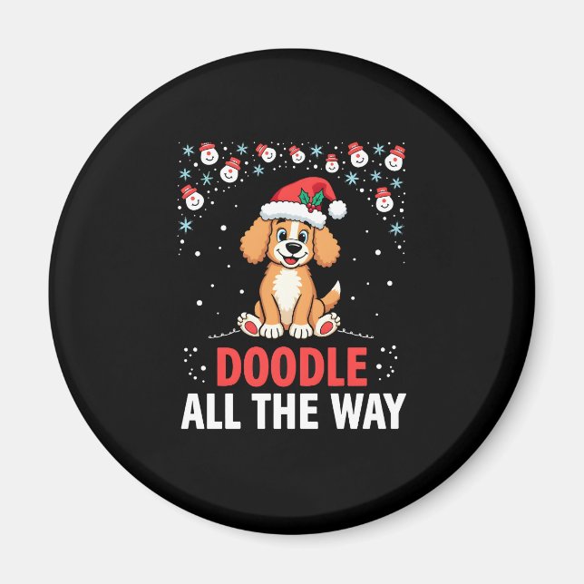 Imán Doodle All The Way Funny Goldendoodle Santa Hat Ch (Frente)