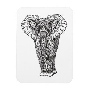 Imán Doodle de elefante con patrón de fantasía
