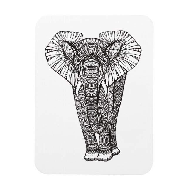 Imán Doodle de elefante con patrón de fantasía (Vertical)