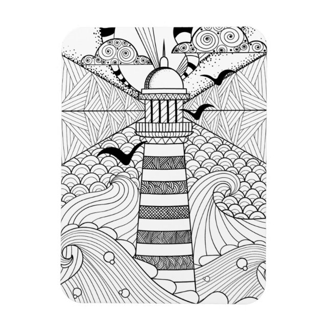 Imán Doodle de faro dibujado a mano (Vertical)