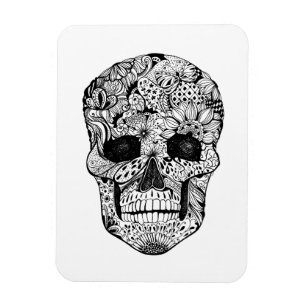 Imán Doodle floral del cráneo