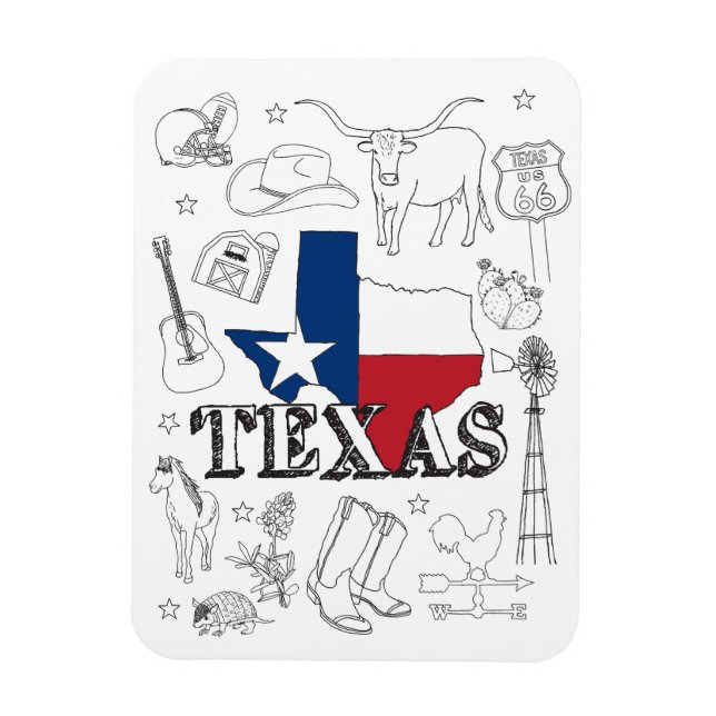 Imán Doodles de Ilustracion de Texas (Vertical)
