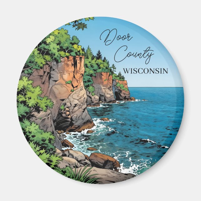Imán Door County, Wisconsin Illustration Lake Michigan (Frente)