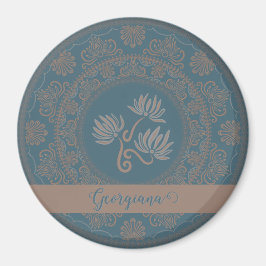 Imán Dorado Verde azulado Rococo Lotus Dot Mandala