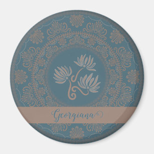 Imán Dorado Verde azulado Rococo Lotus Dot Mandala