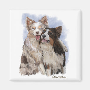 Imán Dos amigos Border Collie de dibujos animados