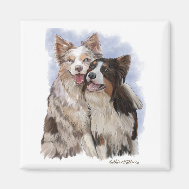 Imán Dos amigos Border Collie de dibujos animados (Frente)