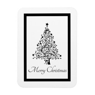 Imán Dos árboles de Navidad Minimalistas en blanco y n