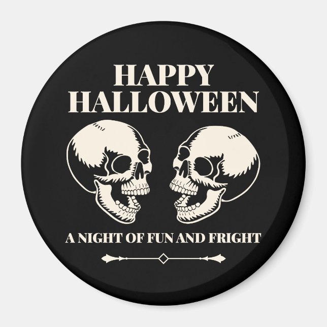 Imán Dos Calaveras Riendo Feliz Halloween (Frente)