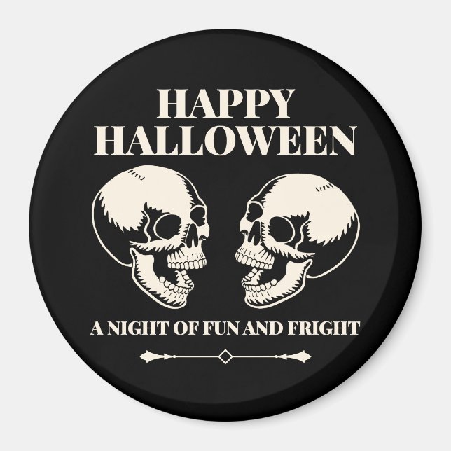 Imán Dos Calaveras Riendo Feliz Halloween (Frente)