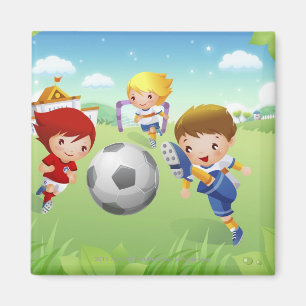 Imán Dos chicas y un muchacho que juega a fútbol