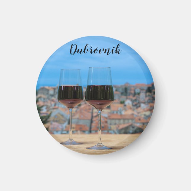 Imán Dos copas de vino tinto con vistas a Dubrovnik (Frente)