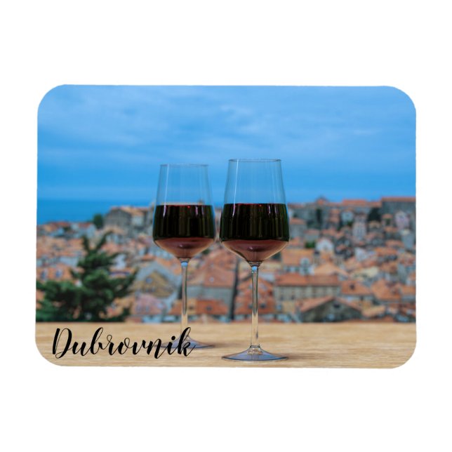 Imán Dos copas de vino tinto con vistas a Dubrovnik Mag (Horizontal)