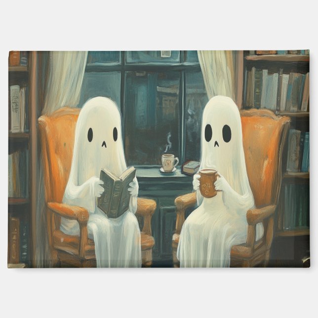 Imán Dos fantasmas acogedores bebiendo té (Anverso)