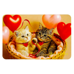 Imán Dos gatitos lindos en una cesta con globo con form