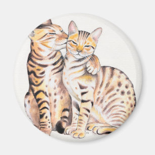 Imán Dos gatos bengalíes acuarela arte