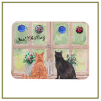 Dos gatos en la ventana Flores de sereno escénico