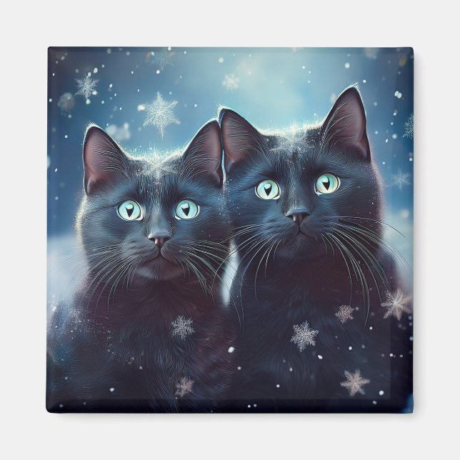 Imán Dos gatos negros que se nivelan (Frente)