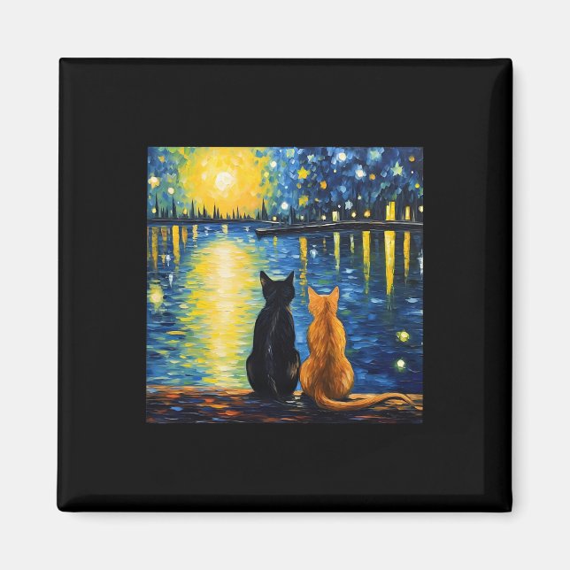 Imán Dos gatos Starry Night Lover Gato Arte Pintar Kitt (Frente)